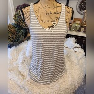 Honeydew - Grey and White Stripe Sleep Tank - L
